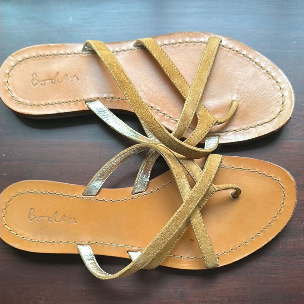 BODEN Tan Leather Sandals with gold lined Elegant Straps